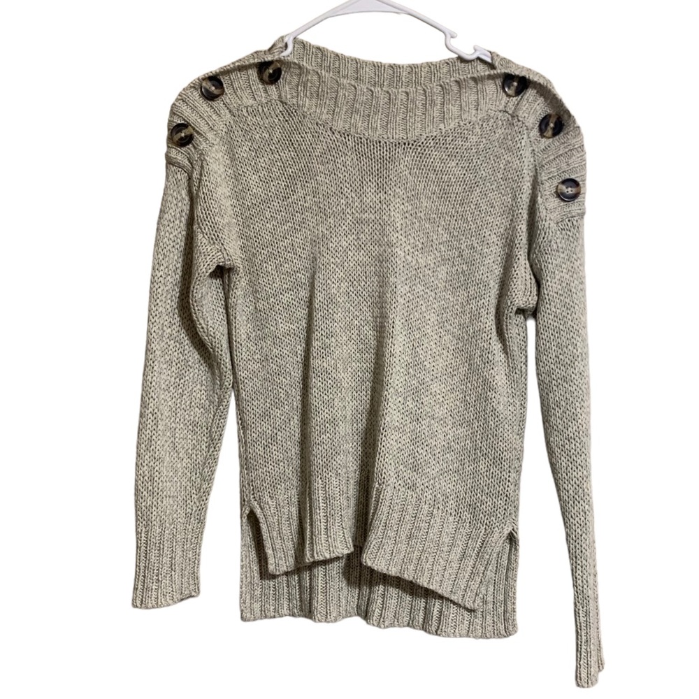 Alya Oatmeal Knit Sweater large buttons Short front Long Back Split Hem Size S